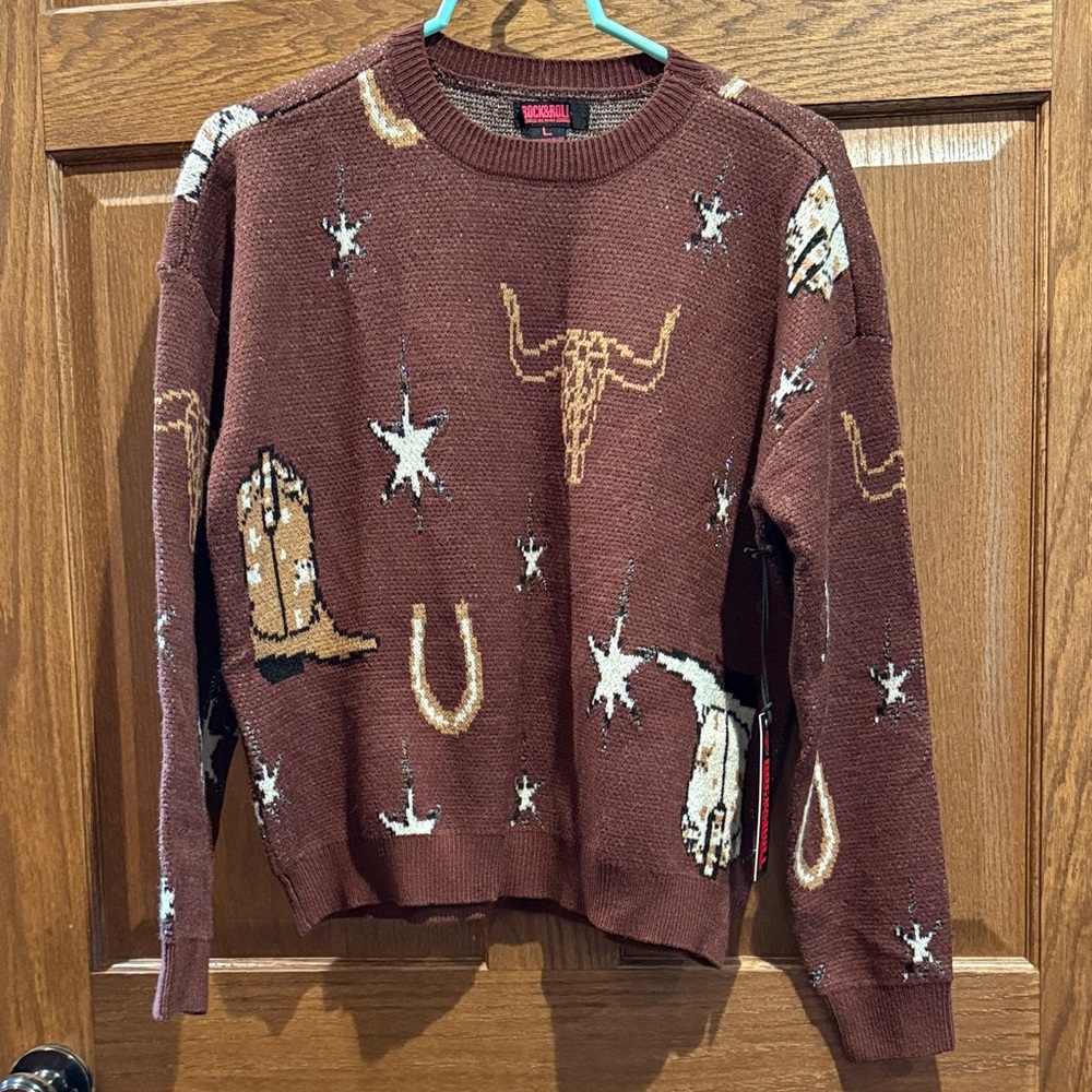 Rock & Roll Cowgirl Brown Western Sweater